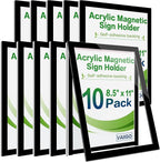 8.5" x 11" Acrylic Magnetic Sign Holder Wall Mount, Self Adhesive Magnetic Display Frame with Nano Tape and Strong Magnetic Border for Wall, Door, Glass, Home, Store, Office (Black, 10Pack)