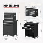6-Drawer Tool Chest, Rolling Tool Storage Cabinet with Enhanced Packaging, Detachable Top Tool Box, Liners,Tray Divider, Metal Tool Cart for Workshop Garage, Black