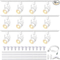 White Track Lighting Heads Kits, 12-Light GU10 LED Track Lights Extended 14.76Ft H Type Track Rails 10W 4000K Natural Light Ceiling Spotlight Fixture with Replaceable GU10 LED Bulbs, White