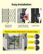 VEVOR Double Folding Security Gate, Lockable Scissor Gate with 360° Swivel Casters, Outdoor Barricade Steel Retractable Gates, for Entry Security, Garage, Warehouse & Pool, 155.12 x 86.81 in (W x H)