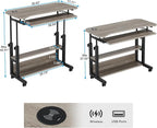 Tribesigns Portable Desk with Power Outlets, Height Adjustable Side Table Sofa Couch Bedside Laptop Computer Cart with USB Charging Ports, Mobile Small Standing Desk with Keyboard Tray