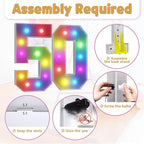 Marquee Numbers Colorful 50th Birthday Decoration: 4FT Large Light Up 50 Year Old Birthday Decorations Anniversary Backdrop Cardboard Sign 18 Colors Number 50 Mosaic Balloon Frame