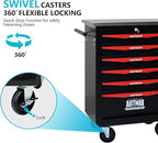 6 Drawers Tool Cart on Wheels with Stainless Steel Worktop, Heavy Duty Mobile Rolling Drawer Tool Chest with Locking Wheels & Lockable Drawers, Garage Tool Storage Cabinet (Black, 6 Drawers)
