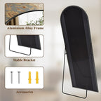 Full Length Mirror 56"x21" - Arched Floor Standing Body Mirror with Aluminum Frame,Leaning Hanging for Bedroom Cloakroom Living Room Black