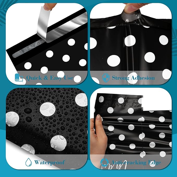 JinRuiKJ Poly Mailers with Handle 10x13 Inch 25 Pcs, Easy to Carry Packaging Bags for Small Business, Thank You Shipping Bags with Self Adhesive Strip, Tearproof and Waterproof - White Polka Dot