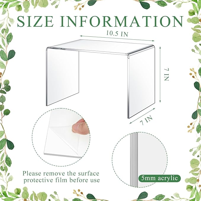 2 Pcs 7 x 10.5 x 7 Inch Large Acrylic Risers Display Stands 5 mm Thick Acrylic Shelf Riser Showcase for Collectibles Jewelry Cupcakes Food Figures Perfume Cabinet (Clear)