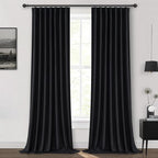 Black 100% Blackout Curtains 84 Inches Long to Keep Heat Out, Black Linen Boho Drapes for Bedroom/Living Room Darkening Back Tab/Rod Pocket/Hook Thermal Insulated (2Panels Set Burg W50 xL84)