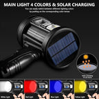 MIXILIN Rechargeable Spotlight, 90,000 Lumens Handheld Hunting Flashlight Led Spot Light with Cob Light and Solar Panels, Lightweight and Super Bright Spotlight for Hunting Boating Camping