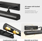 18in Black Picture Lights Hardwired, 3 Light Modern Bronze Picture Light for Wall, Rotatable Art Light Over Picture Frame for Living Room, Bookcase, Artwork, Poster (Includes Bulbs)