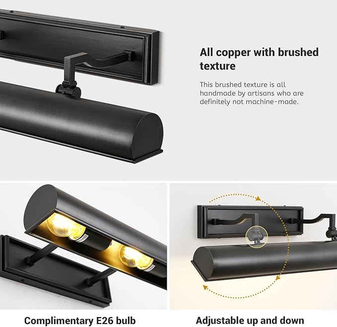 Picture Light for Wall 18" Black Picture Lights Hardwired 3-Light Bronze Picture Frame Light Dimmable Art Gallery Light Accent Lighting Bathroom Wall Sconce for Artwork Poster Display