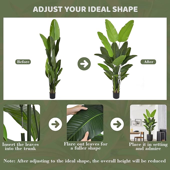 Artificial Bird of Paradise Tree 7FT 22 Leaves Tall Large Fake Faux Tropical Banana Plant 84 Inch Black Pot for Indoor Home Office Poolside Porch Mall Hotel School Decor Housewarming Gift