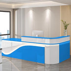 Modern Reception Desk – Front Desk, Reception Counter for Office, Checkout Counter, LED Lighting, Storage, Soft Close Drawers, Custom Logo, Fully Assembled (N,64IN)