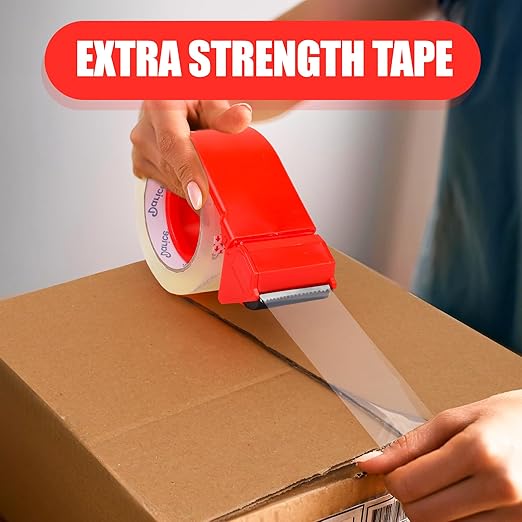 Darice Packaging Tape with Dispenser - 2 Pack Heavy Duty 1.88" x 100 yds Strong and Durable Clear Tape for Moving, Shipping and Storage, 3 inch Core, Clear Package Tape