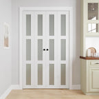 Bifold Doors for 56" x 80" Opening, 3-lite Tempered Frosted Glass Closet Folding Doors with Hardware kit Included, Easy Assembly, White