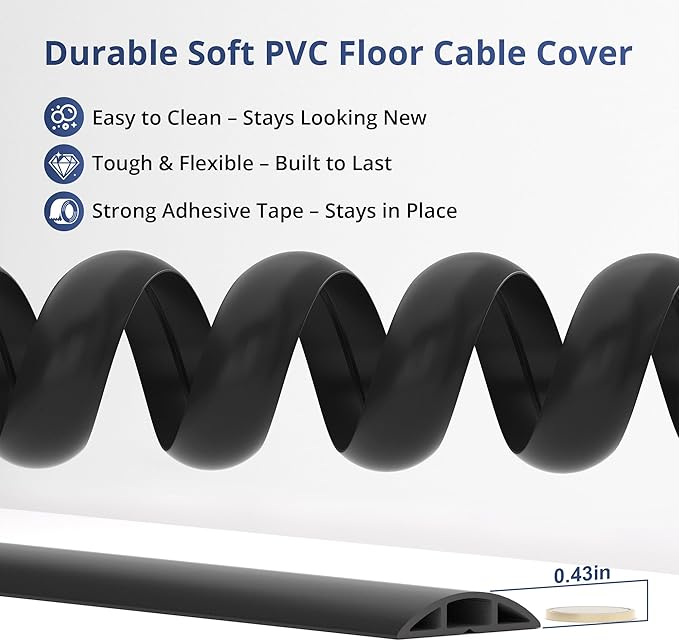 ZhiYo 10ft Cord Covers for Wires on Floor, Cord Hider Floor Hide Extension Cords, Soft PVC Cable Cover Cable Protector, Wire Cavity W0.62in H0.31in, White