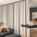 Room Divider Curtains Flexible Ceiling Tracks Set Curtain Track Ceiling Mount Blackout Curtain for Living Room Bedroom Ceiling Curtain Rod Privacy Dividers Panels W120 x H96 Beige Drape & Black Rail