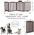 Freestanding Dog Gate Indoor,Doggie Gate Foldable Pet Gates for Doorways,Stairs or Hallways, Wooden Brown Pet Gate for The House, Pet Fence with Support Feet Included,24 "Height-4 Panels