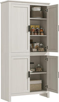 HOMCOM 64" Kitchen Pantry Cabinet, Freestanding Storage Cabinet with 4 Doors and 3 Adjustable Shelves for Dining Room, Antique White