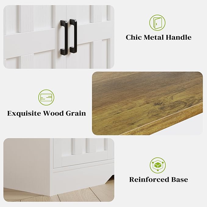 Farmhouse Sideboard Buffet Cabinet with Doors, 42.5" Kitchen Storage Cabinets for Hallway, Living Room (Classical White)
