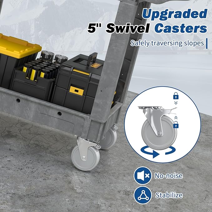 Heavy Duty Utility Rolling Tool Cart, 550 lbs Capacity Utility Service Cart with Two Trays and Wheels, 40 x 17-Inch Rolling Service Carts Huge Storage, Garage, Warehouse, Workshop, Gray