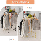 Round Garment Rack,Freestanding Clothes Hanging Rack,for Shopping Malls Retail Bedroom (Gold)