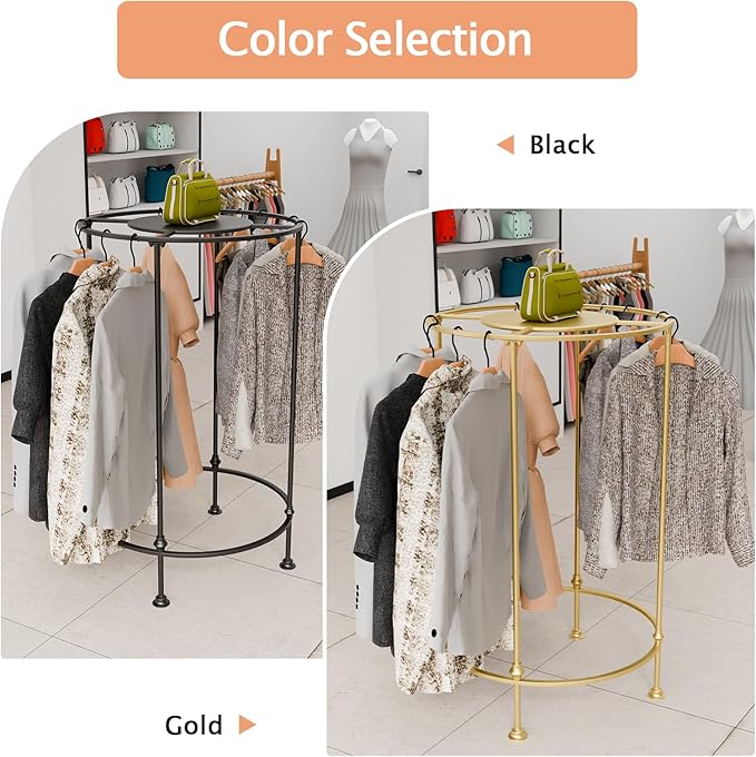 Round Garment Rack,Freestanding Clothes Hanging Rack,for Shopping Malls Retail Bedroom (Gold)