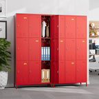 Aobabo New 9 Doors Metal Storage Locker for Employees, Lockable Steel Locker with Name Card Slot and 27 Hooks for School Office Gym Garage, Red, Assembly Required