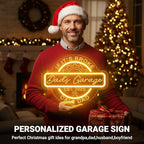 Personalized Garage Neon Sign for Wall Decor, Custom 3D Engraved Round LED Gear Garage Name Sign with Remote,Customized Dimmable Neon Lights for Garage, Workshop, Carport, Man Cave,Gifts for Men Dad