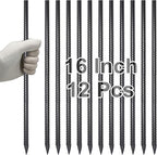 VVOKGO Rebar Stakes 16 Inches Ground Concrete Form Stakes (12pcs), Straight Metal Spikes Heavy Duty with Chisel Point End, 5/16" Diameter Steel Anchors for Fence, Concrete Timber, Garden Plants, Black