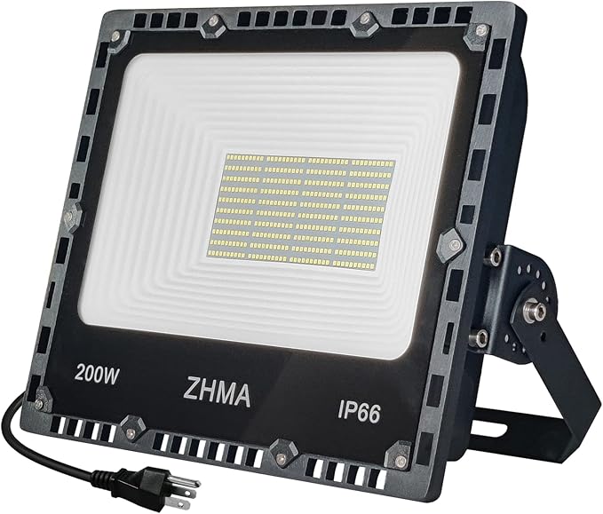 200W LED Flood Light Outdoor, 20000lm Super Bright Work Lights, IP66 Waterproof Security Light with Plug & Switch, 6500K White Spotlight for Garden, Yard, Garage, Basketball Court Lighting