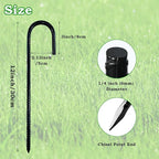 20 Pieces 12-Inch Metal Garden Ground Stakes Galvanized Steel J Shape Hook Rebar Stakes, Heavy Duty Tent Stake Chain Link Fence Stake for Outdoor Lawn Decorations, Black