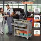 3 Tier Rolling Tool Cart, Heavy Duty Tool Cart on Wheels for Mechanics,400 LBS Tool Cart with Drawers for Garage, Warehouse & Repair Shop (Gray)