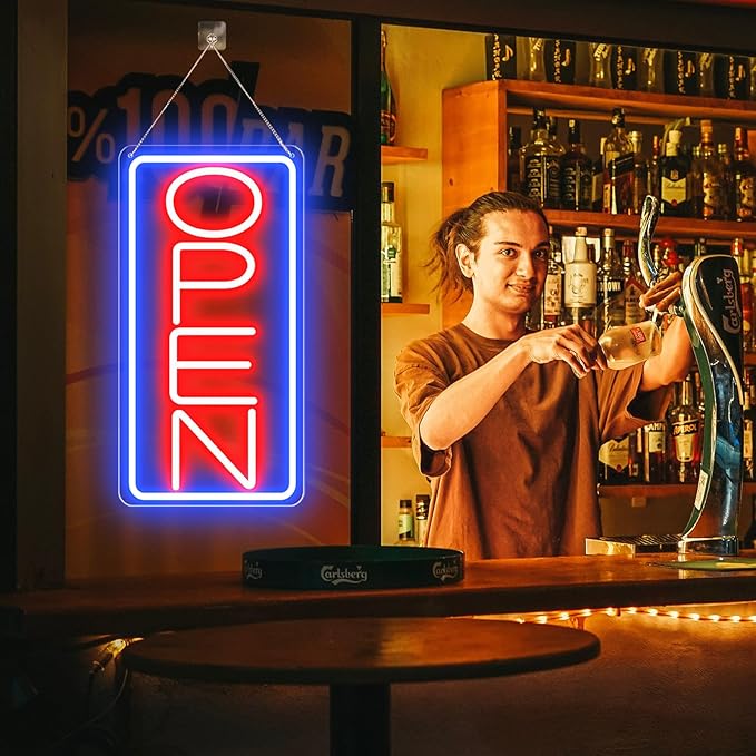 22" X 11" Led Neon Open Signs for Business, Large Open Signs, Plug In Electric Light Up with ON/OFF Switch, Ultra Bright Open Sign for Bar Salon Coffee Stores Club Hotel (Vertical)