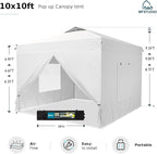 MFSTUDIO 10x10 Pop Up Canopy Tent with Removable Sidewalls, Outdoor Enclosed Instant Portable Shelter with Breathable Mesh Windows, One Person Setup, White