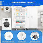 INTERGREAT Metal Storage Cabinet with Wheels, 72" Locking Storage Cabinets with Door and 4 Shelves, Tool Storage Locker on Casters for Home Office, White