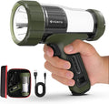 FORTO Rechargeable Spotlight, IPX8 Waterproof 40 ft Depth, 420m Beam Distance, 3000 Lumens and 45000 Candela Spot Light, Foldable Hook, for Hiking, Emergency, Camping, Hunting (Green-Base)