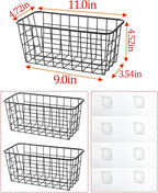 2 Set Adhesive Hanging Wall Basket Inside Cabinet Door Organizer,Wall Storage Basket-No Drilling Adhesive wall Basket for Cupboard Door,Space-Saving Small Hanging Baskets for Wall Mount Storage,Black