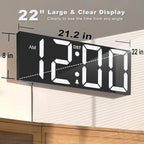 JALL 22'' Large Digital Wall Clock, Big LED Number Dispaly, DST, Night Light for Classroom, Living Room, Bedroom, Mounted, Birthday Xmas Gift for Senior, Mem Womem Mom Dad, White