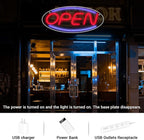 LED Open Sign 13.8"x5.9" for Shop/Bar/Salon Window/Door, Neon Open Sign, Colorful Strip, USB Powered, Transparent Backboard, Hooks/Screws/Chain