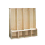 Factory Direct Partners 13139-NT Birch 4-Section Coat Locker with Bench, Storage Cubbies and Coat Hooks - Natural