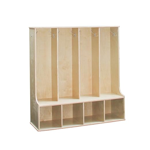 Factory Direct Partners 13139-NT Birch 4-Section Coat Locker with Bench, Storage Cubbies and Coat Hooks - Natural