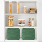 OIAHOMY 9”x9”x7” Storage Cubes, Cotton Rope Woven Baskets for Organizing, Cube Storage Bin, Small Gift Basket for Shelf, 3-Pack, Green