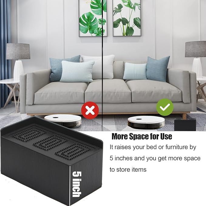 Bed Risers 5 inch, 8 Pack Oversized Extra Large 7x4inch Post, 11000lbs Heavy Duty Couch Risers, L Shape Wide Opening Extra Large Furniture Risers for Bed, Couch, Sofa, Table, Chair