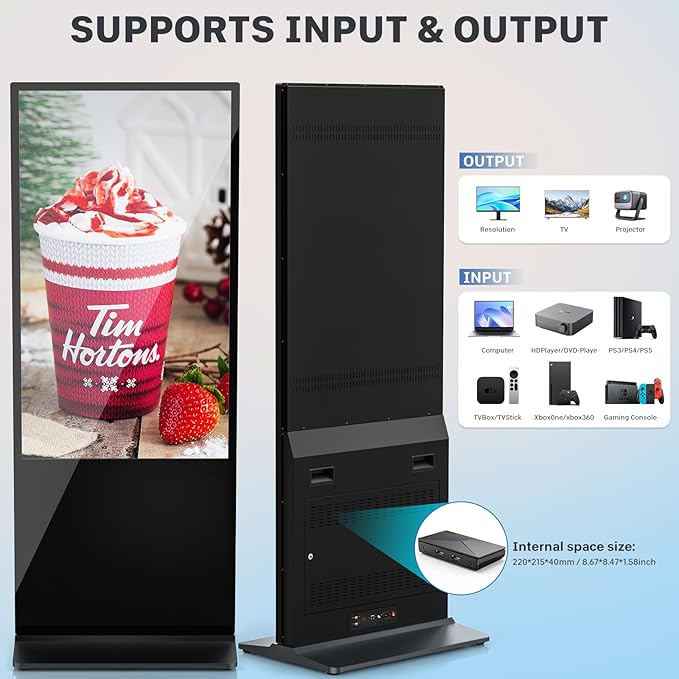 HLEC 55'' Indoor Floor-Standing Digital Signage Interactive Display, 4K NonTouch-Screen Advertising Display LCD Kiosk, Commercial Android Smart System, CMS Software, HDMI/USB Input＆Out/WiFi(4+64G)