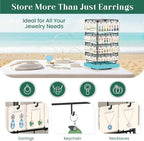 EsLuker.ly Rotating Earring Display Holder Stand for Vendors Events Selling, Large Capacity 64 Hooks Jewelry Rack with Wooden Base for Earring Card Sales, Enhances Retail Visibility (Blue)