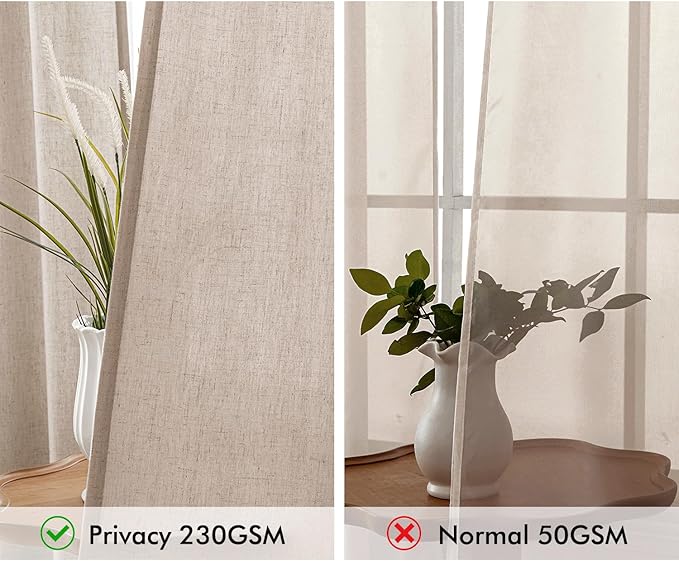 MIULEE Non-See-Through Privacy Linen Curtains 2 Panels, Light Filtering Window Curtains Farn House Textured Back Tab Semi Sheer Drapes for Bedroom Living Room, 52 x 90 Inches Long, Burlywood
