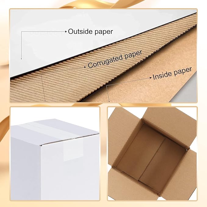Calenzana 6x6x6 Inches Shipping Boxes Set of 40, White Corrugated Cardboard Box for Packing Mailing Small Business