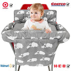 Love&go Soft Pillow Attached 2-in-1 Shopping Cart and High Chair Cover for Baby, Cotton Padded Cart Cover, Fold'n Roll Style, Portable with Carry Bag (Gray Elephant)
