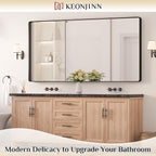 Keonjinn Black Bathroom Mirror for Over Sink, 72” x 36” Large Rounded Rectangle Bathroom Vanity Mirror, Matte Black Farmhouse Wall Mirror, HD Tempered Glass, Seamless Metal Frame(Horizontal/Vertical)