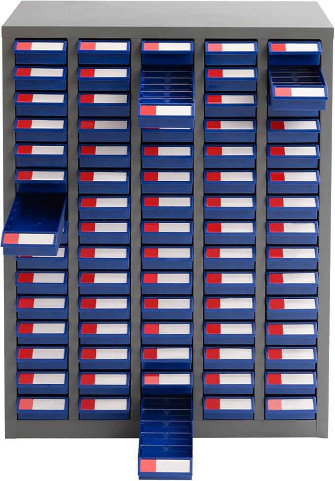 Drawer Storage Cabinet | Storage Cabinet Part Organization Shelves | Bolt and Nut Tool Storage Steel Cabinet | Hardware Organizer and Storage Organization | with Dividers and Labels (Blue)